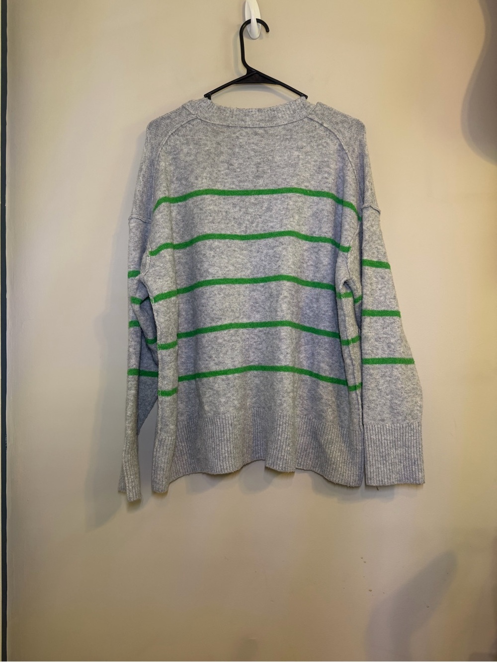 aerie Gray Crewneck Sweater with Green Stripes - Picture 4 of 6